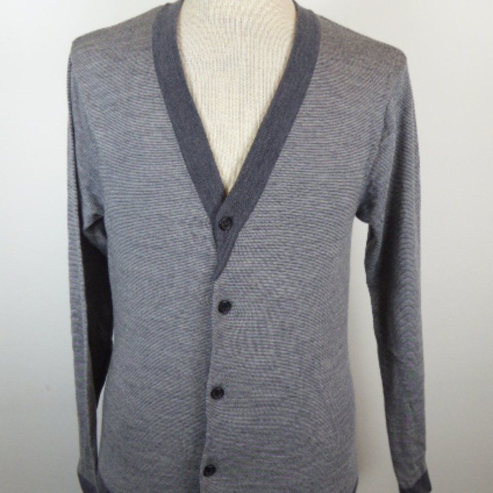 SHIPLEY & HALMOS merino wool cardigan pinstripe sweater xl